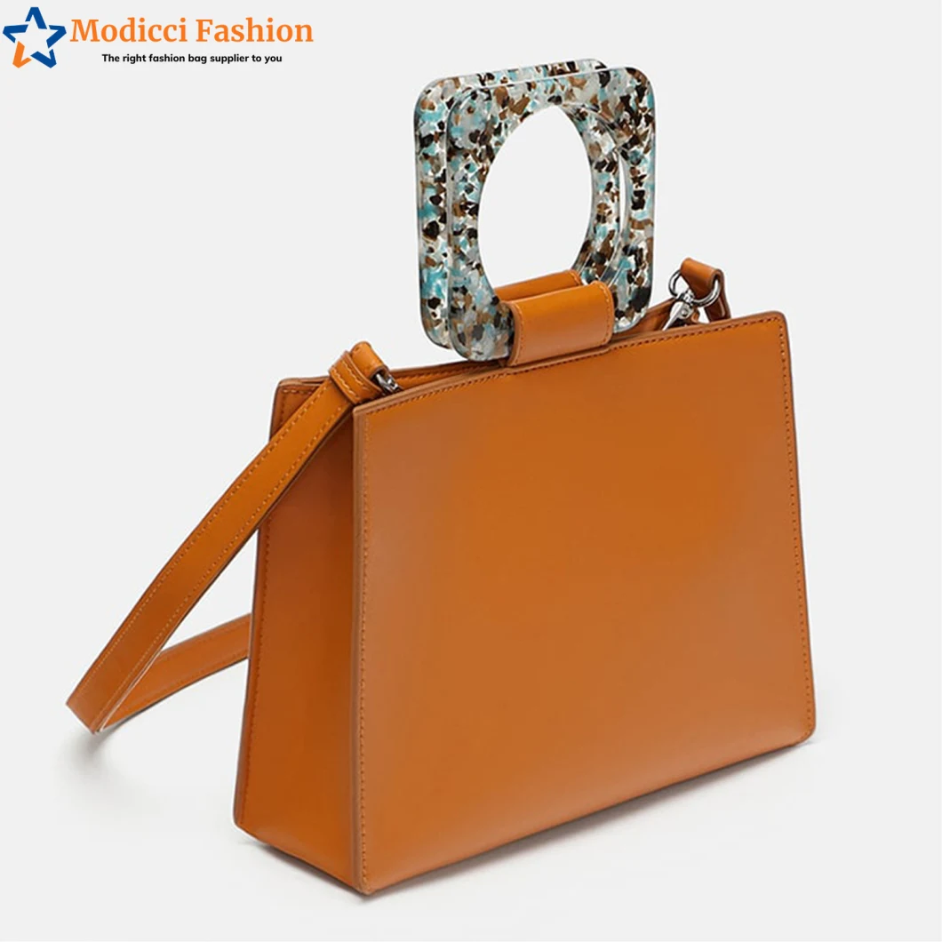 New OEM ODM Factory PU Leather Designer Shoulder Fashion Women Lady Bags Tote Crossbody Bags for Women with Resin Handle Wholesale Market Distributor Supplier